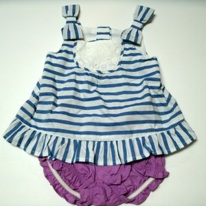 Gymboree Outfit Top Bloomers 2 Piece Bows Stripes Baby Girl Size 0-3 Months New